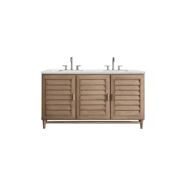 James Martin Vanities Portland 60.0 in. W x 23.5 in. D x 34.3 in. H Bathroom Vanity in Whitewashed Walnut with Ethereal Noctis Quartz Top