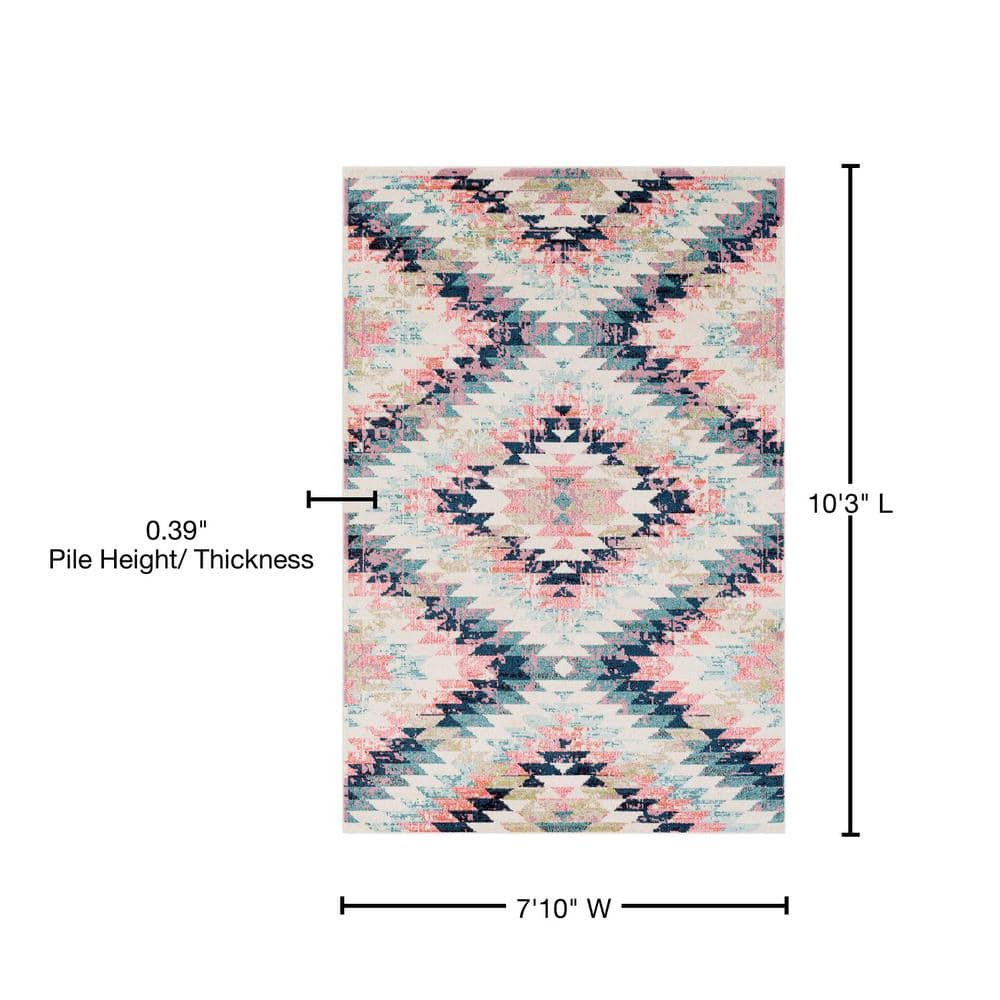 Teal and Multicolor Southwestern Polypropylene Area Rug, 7'10" x 10'2"