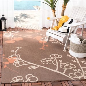 Courtyard Brown Natural/Terracotta 5 ft. x 8 ft. Floral Indoor/Outdoor Patio  Area Rug
