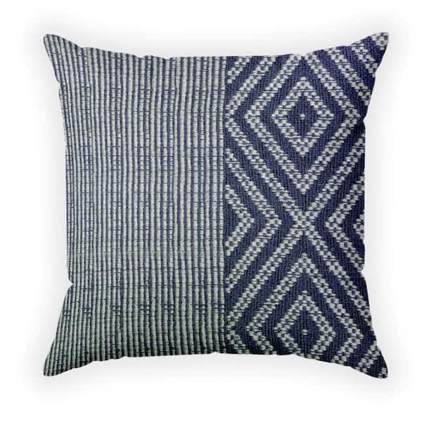 Unbranded 18 in. x 18 in. Woven Navy White Outdoor Recyled Polyester Throw Pillow