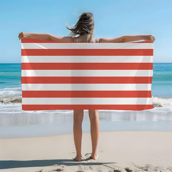 Coral Microfiber Cabana Stripe Beach Towel 30 in. x 60 in.