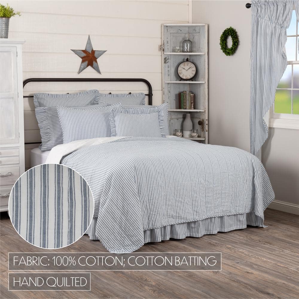Sawyer Mill Blue Ticking Stripe Cotton California King Quilt Coverlet