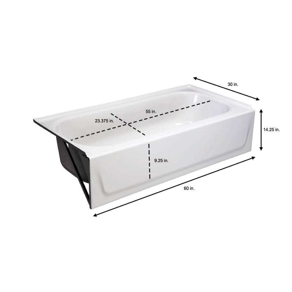 White Porcelain 60-Inch Left Drain Soaking Bathtub