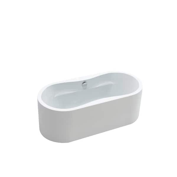 EPOWP 65.7 in. Acrylic Double Slipper Flatbottom Non-Whirlpool Bathtub in White