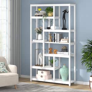 Eulas 79 in. White 10-Shelf Etagere Bookcase with Open Shelves, 7-Tier Extra Tall Bookshelf for Home Office