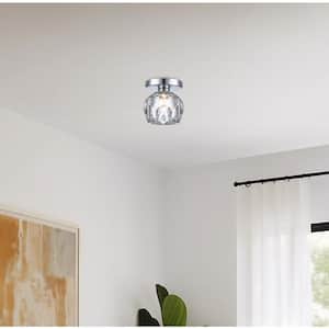 Sequoia 5 in. 1-Light Polished Chrome Modern Semi Flush Mount Ceiling Light Fixture with Clear Glass Shade