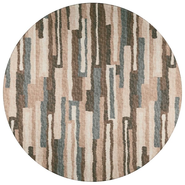 Bravado Brown 8 ft. x 8 ft. Geometric Indoor/Outdoor Washable Area Rug
