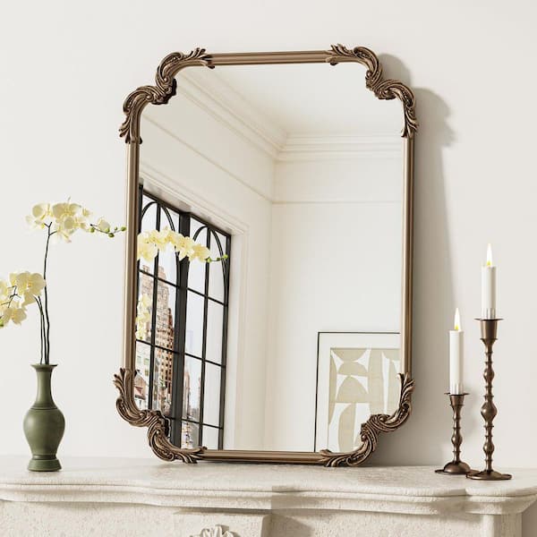 LuxHomez 32 in. W x 30 in. H Vintage Antique Gold Round Ornate