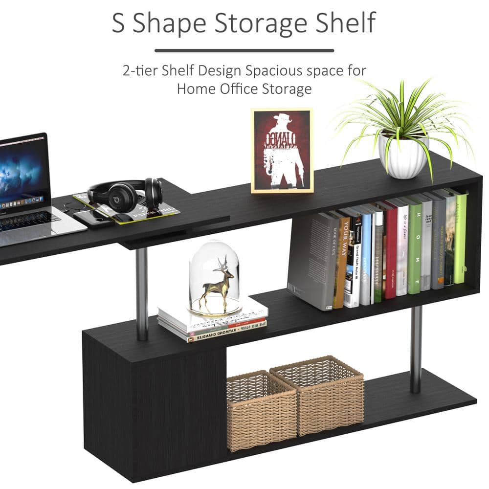 Black Engineered Wood Rotating L-Shaped Corner Writing Desk