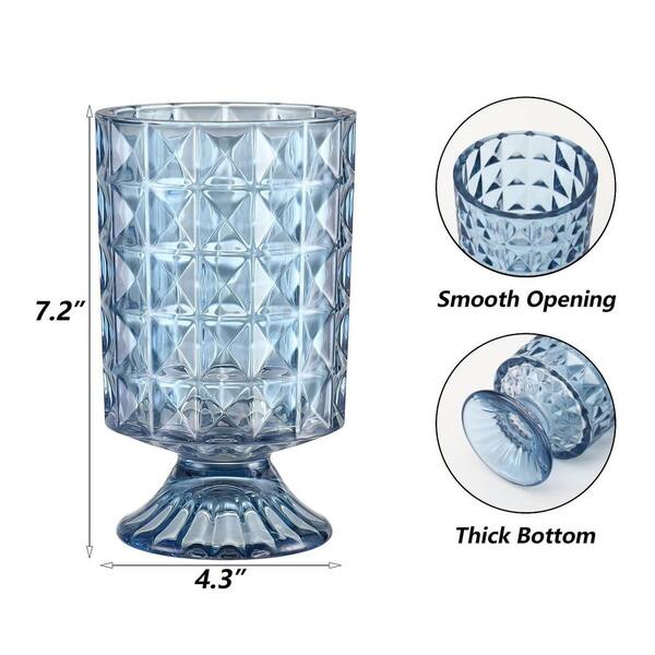 7.2 in. Crystal Blue Round Pedestal Glass Vase, Large Floral Vase