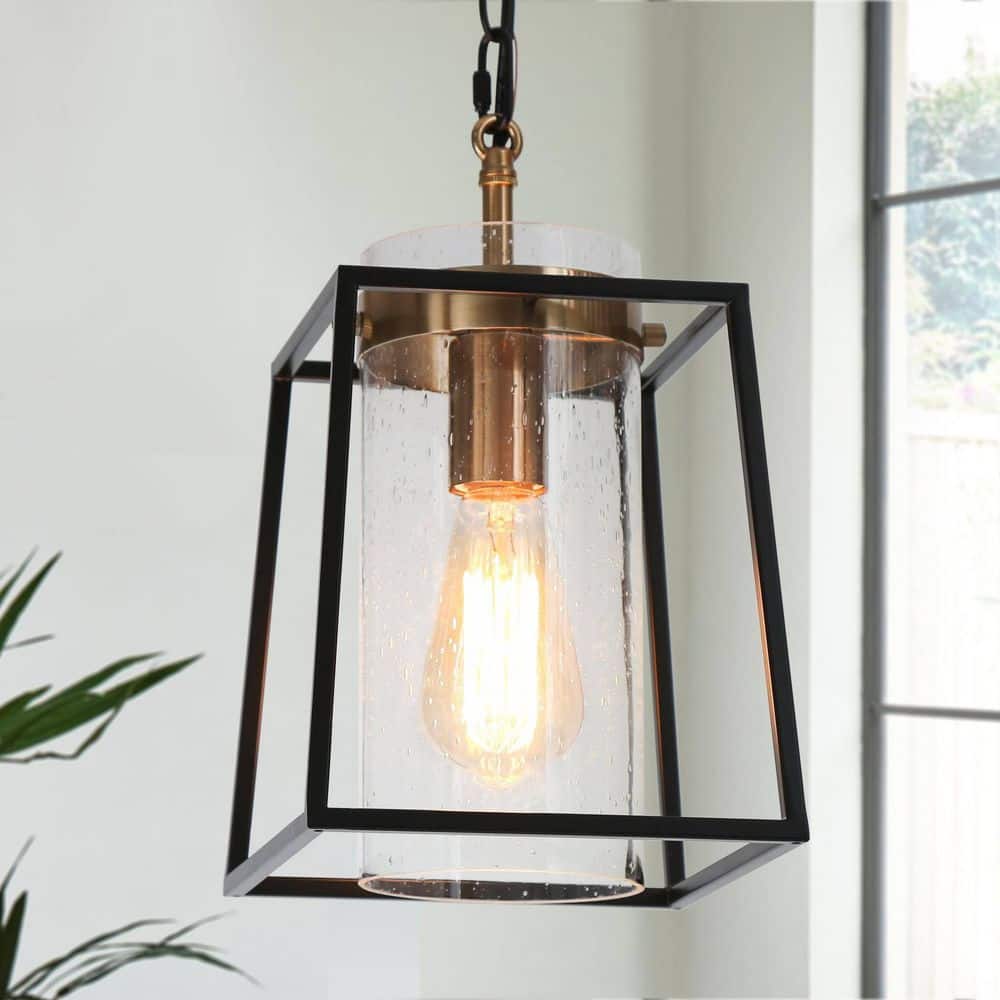 Black and Gold Pendant Light, 1-Light Modern Drum Kitchen Island Pendant Lighting with Seeded Glass Shade price history on PriceWatchPro