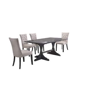 anderson 5-Piece Rectangular Wood Dining Table Set Beige Linen Fabric Chairs