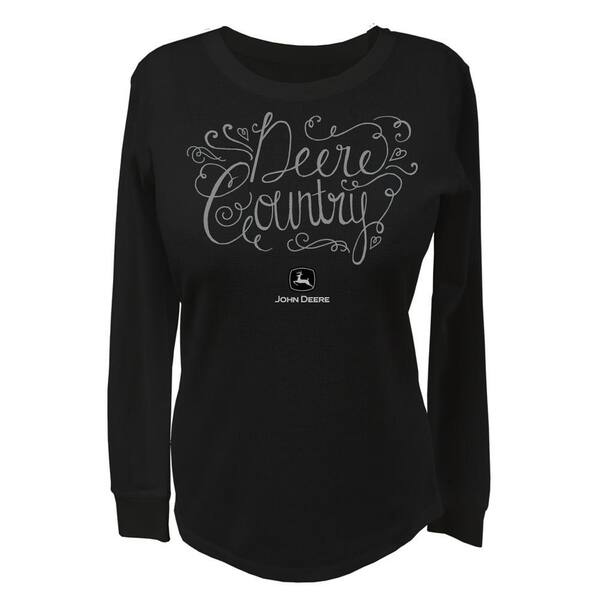 John Deere Women's Long Sleeve Burnout Thermal in Black - Small