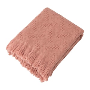 Coral Pink Grid Cotton Woven Throw