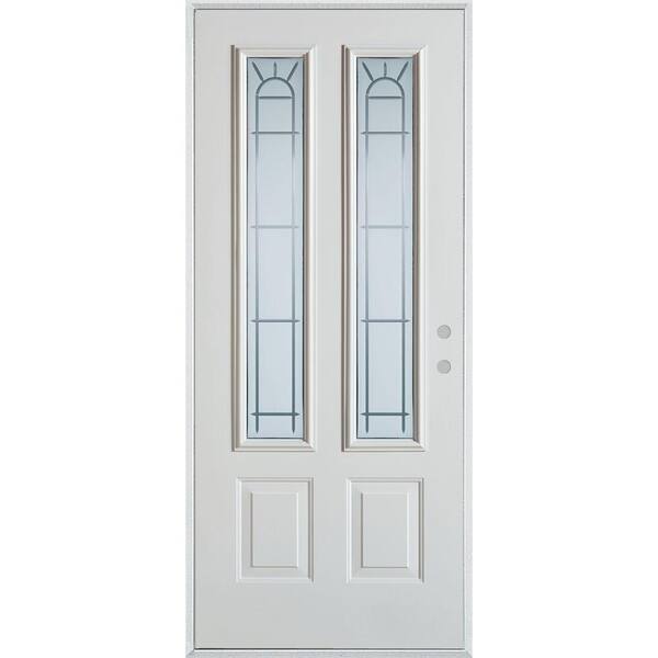 Stanley Doors 36 in. x 80 in. V-Groove 2 Lite 2-Panel Prefinished White Left-Hand Inswing Steel Prehung Front Door