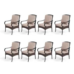 Metal Frame Patio Dining Chair with Beige Thick Cushions (8-Pack)