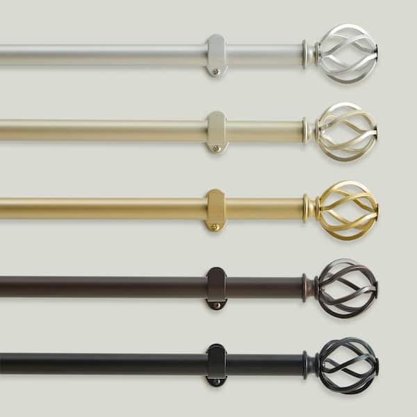 Walker 1” Single Curtain Rod with Cage Ball Finial, Soft Gold -32"W x 142"L