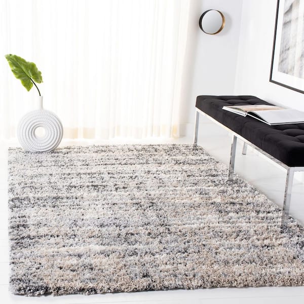 Fontana Shag 8 ft. x 8 ft. Gray/Ivory Striped Gradient Abstract Square Area Rug