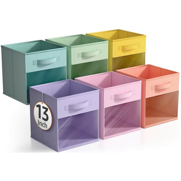 Large Foldable Storage Bins with Window and Handles, Multicolored 13 in. x 13 in. Fabric Decorative Basket Set of 6