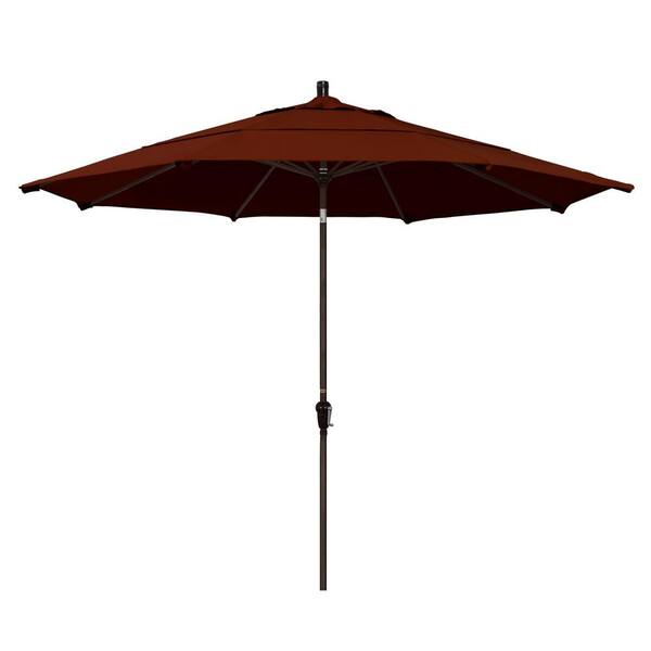 California Umbrella 11 ft. Bronze Aluminum Market Patio Umbrella Auto Tilt in Brick Pacifica