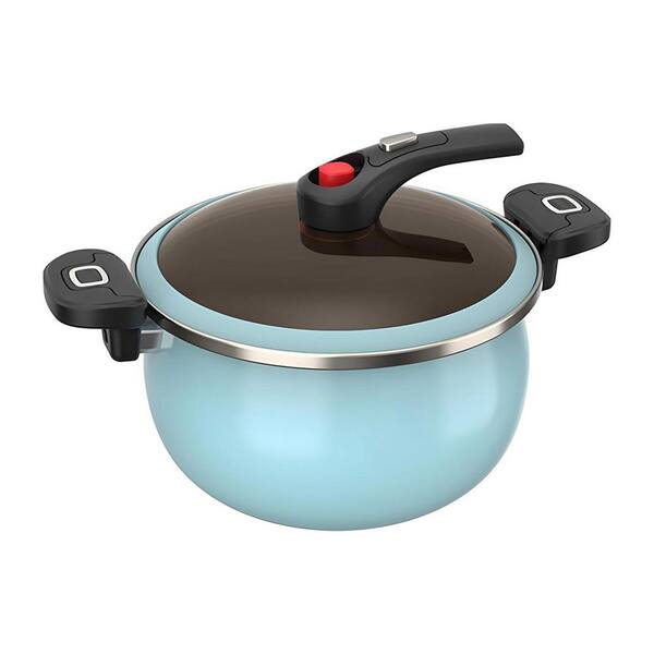 2-Piece Blue Ceramic Coated Stockpot with Lid Micro Pressure Design Nonstick Enamel Steel Versatile Cooker