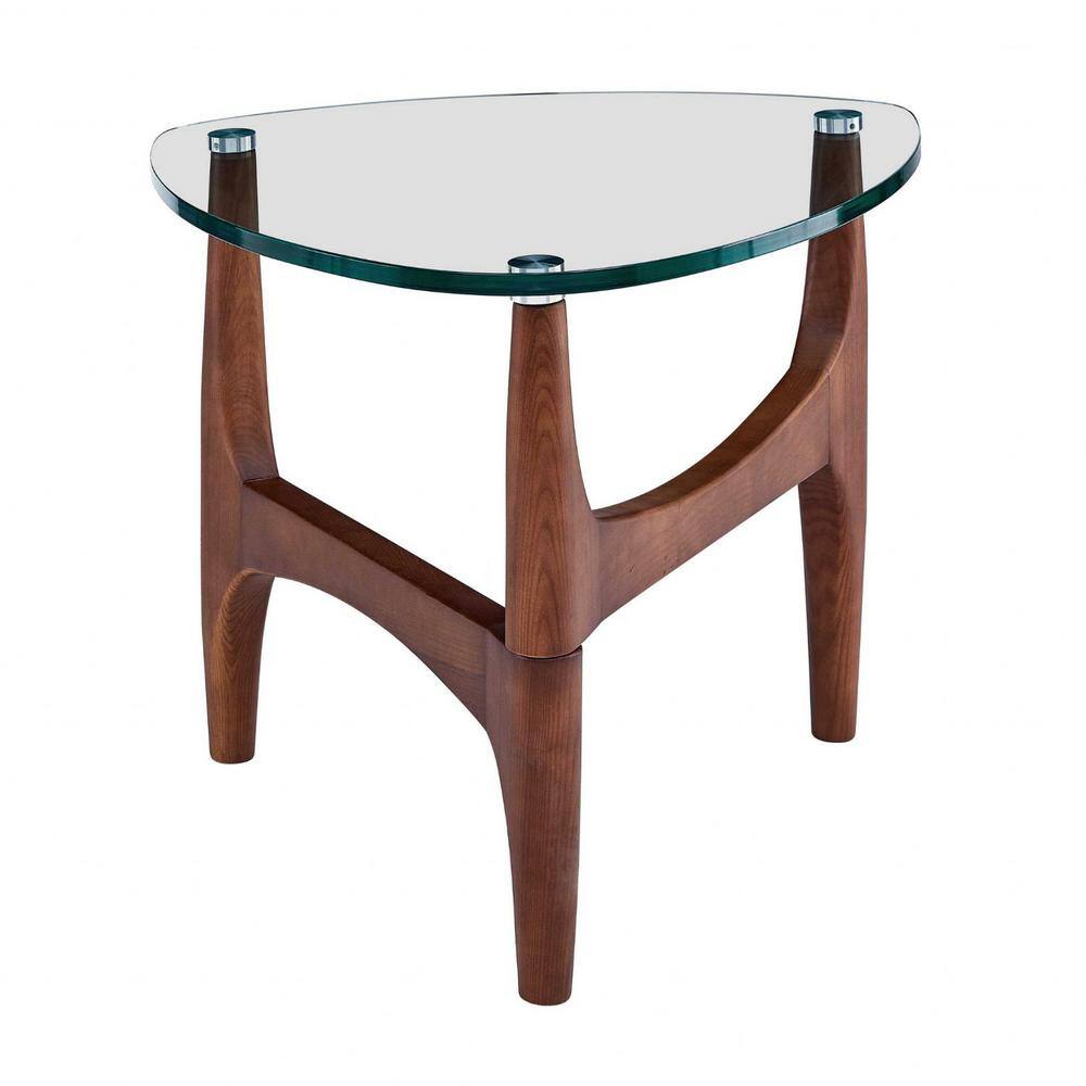 Amelia 19.69 in. Clear Tempered Glass Side Table with Walnut Base End Table - thumbnail 2