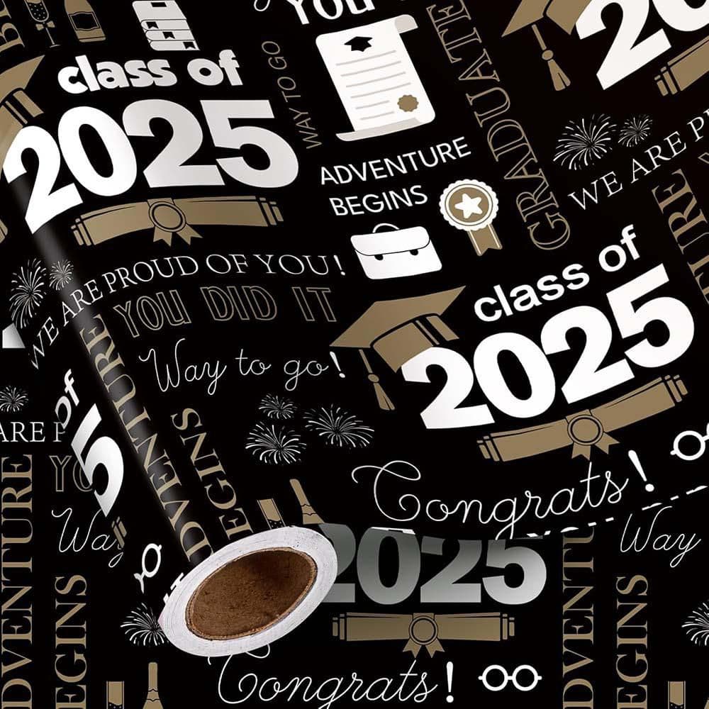 Graduation Wrapping Paper Roll Black Gold Class of 2025 w/ Champagne Caps 17 in. X 16.4 ft. Tear-Resistant price history on PriceWatchPro