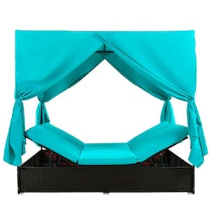 Black Wicker Outdoor Day Bed with CushionGuard Blue Cushions