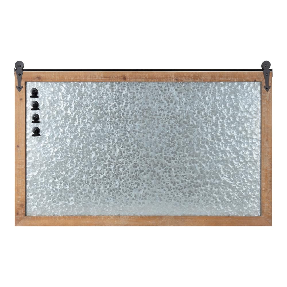 Rustic Brown Magnetic Metal Wall Organizer with Wood Frame