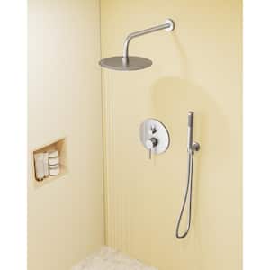 Single Handle 10 in. Round Wall Mount 2-Spray Shower Faucet 2.5 GPM with Pressure Balance Valve in Brushed Nickel