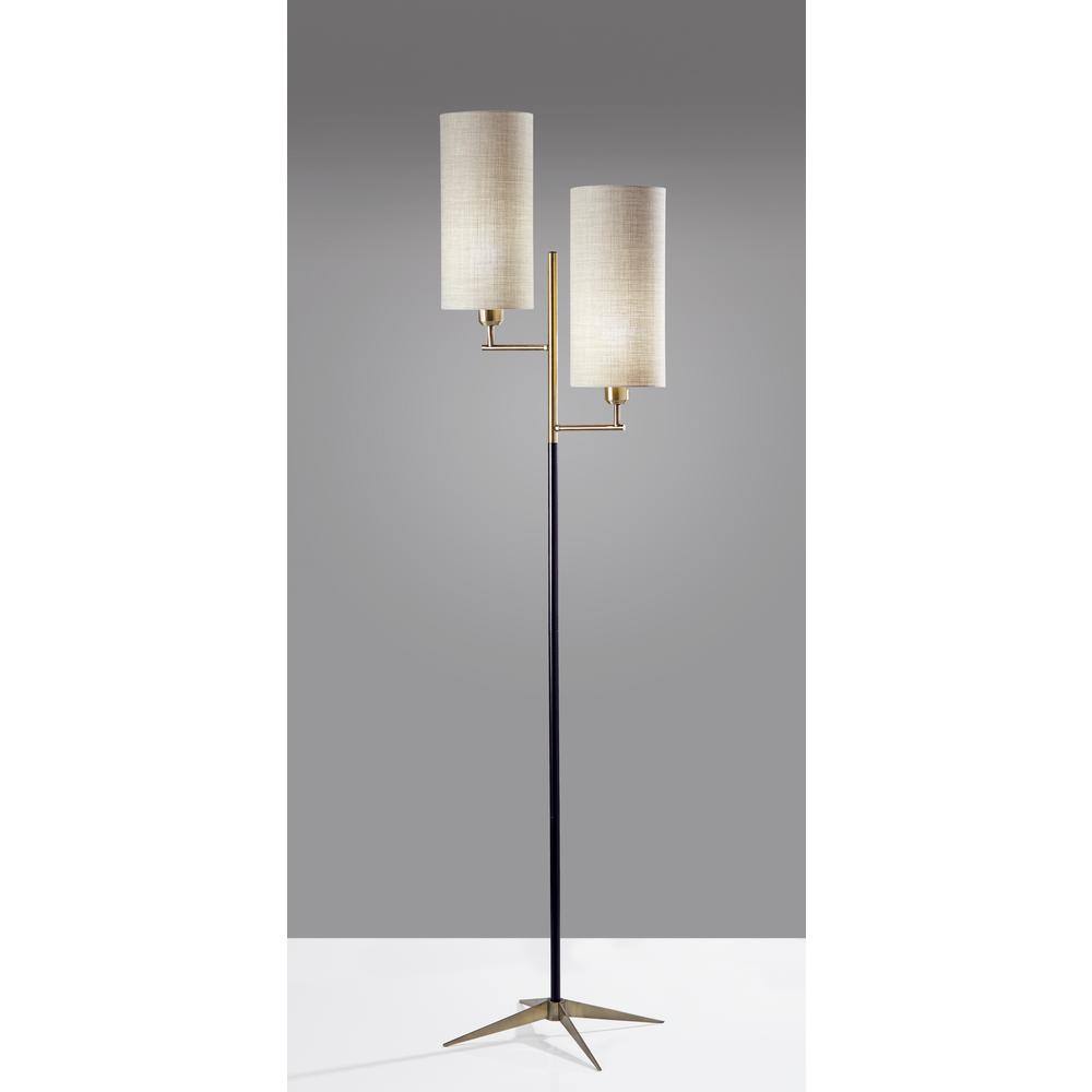 Davis 69.75" Matte Black & Antique Brass Floor Lamp with Textured Shade