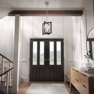 Pendroy 4-Light Brushed Nickel and Black Industrial Cage Foyer Pendant Hanging Light