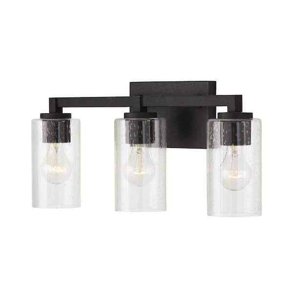 Capital Lighting Fixture Company Ravenwood 23 in. W x 9.5 in. H x 5.5 in. E 3-Light Black Iron Vanity Light with Clear Seeded Glass