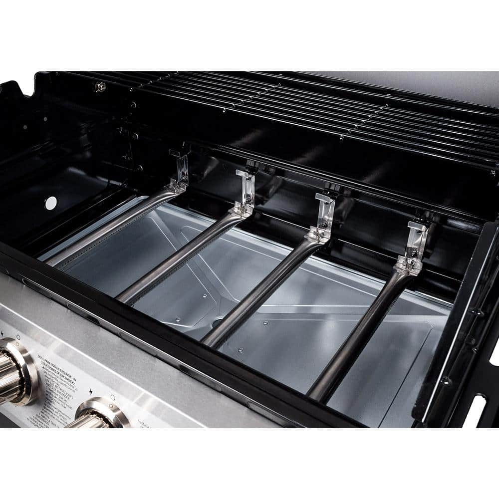 Stainless Steel Black 4-Burner Propane Gas Grill with Side Burner