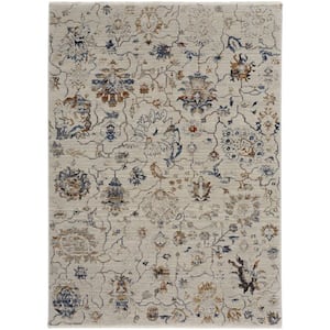 Ivory Orange and Blue 2 ft. x 3 ft. Floral Area Rug