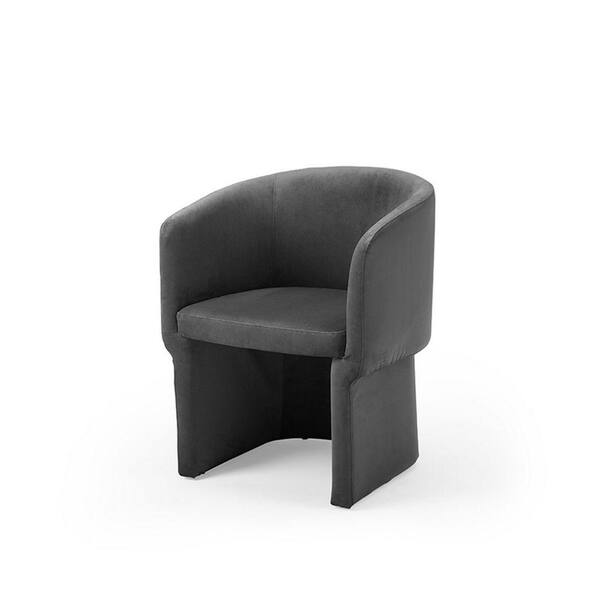 Benjara Gray Velvet Curved Backrest Dining Chair