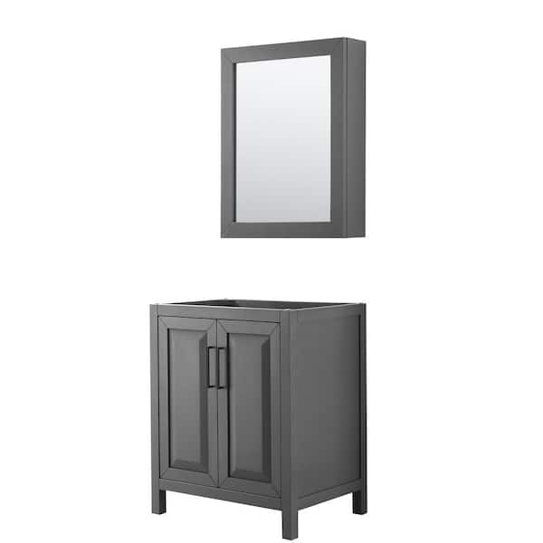 Wyndham Collection Daria 29 in. W x 21.5 in. D x 35 in. H Single Bath Vanity Cabinet without Top in Dark Gray with Med Cab Mirror