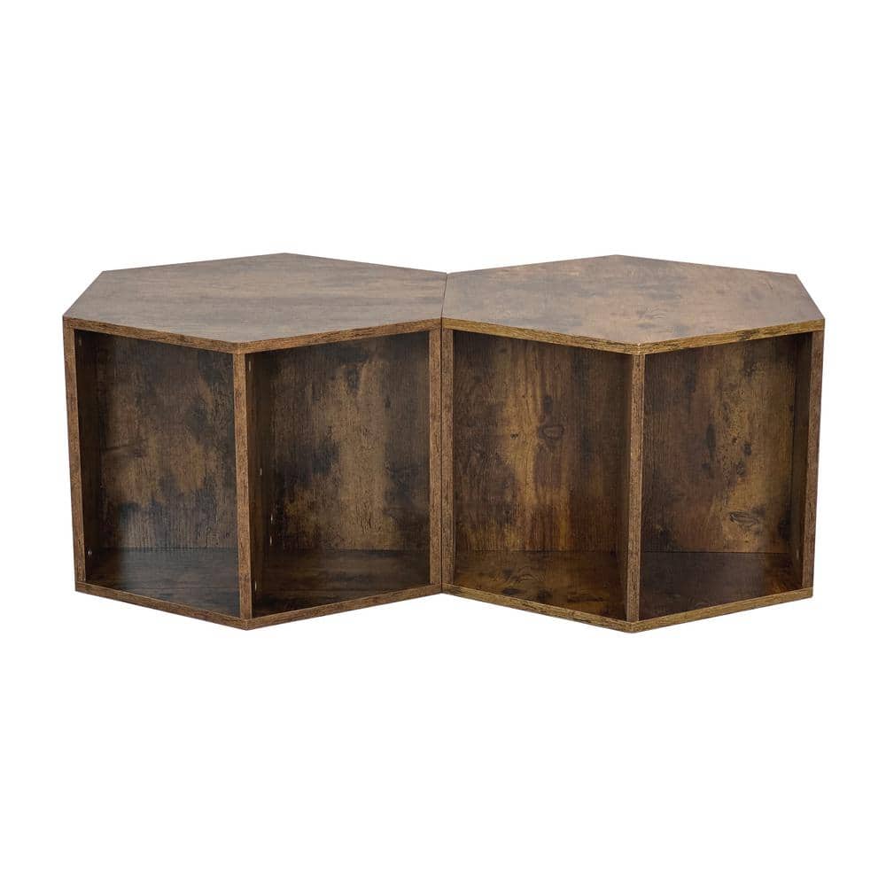 47.24 in. Antique Brown Hexagonal MDF Coffee Table with Open Storage Multif