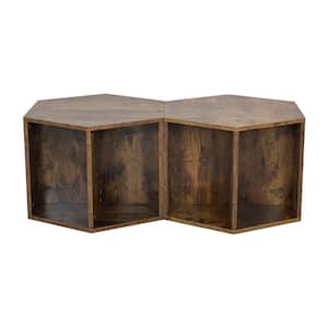 47.24 in. Antique Brown Hexagonal MDF Coffee Table with Open Storage Multifunctional End Side Table Nightstand, Set of 2