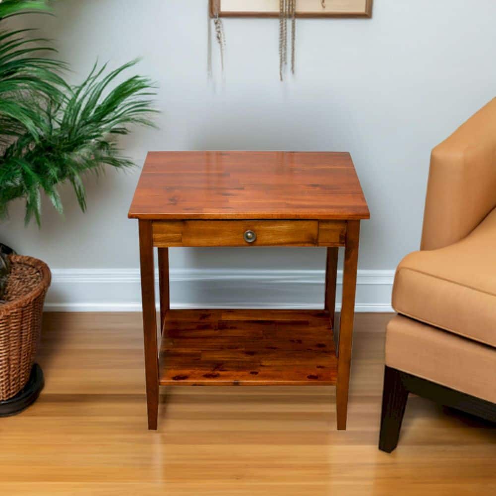 Solid Acacia Wood 22 in. Mahogany End Table - thumbnail 5