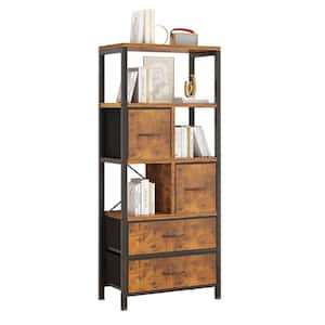 57.87 in. Tall Brown Metal 5-Shelf Standard Bookcase with 4 Fabric drawers