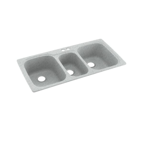 Swan Dual-Mount Solid Surface 44 in. x 22 in. 2-Hole 40/20/40 Triple Bowl Kitchen Sink in Tahiti Gray