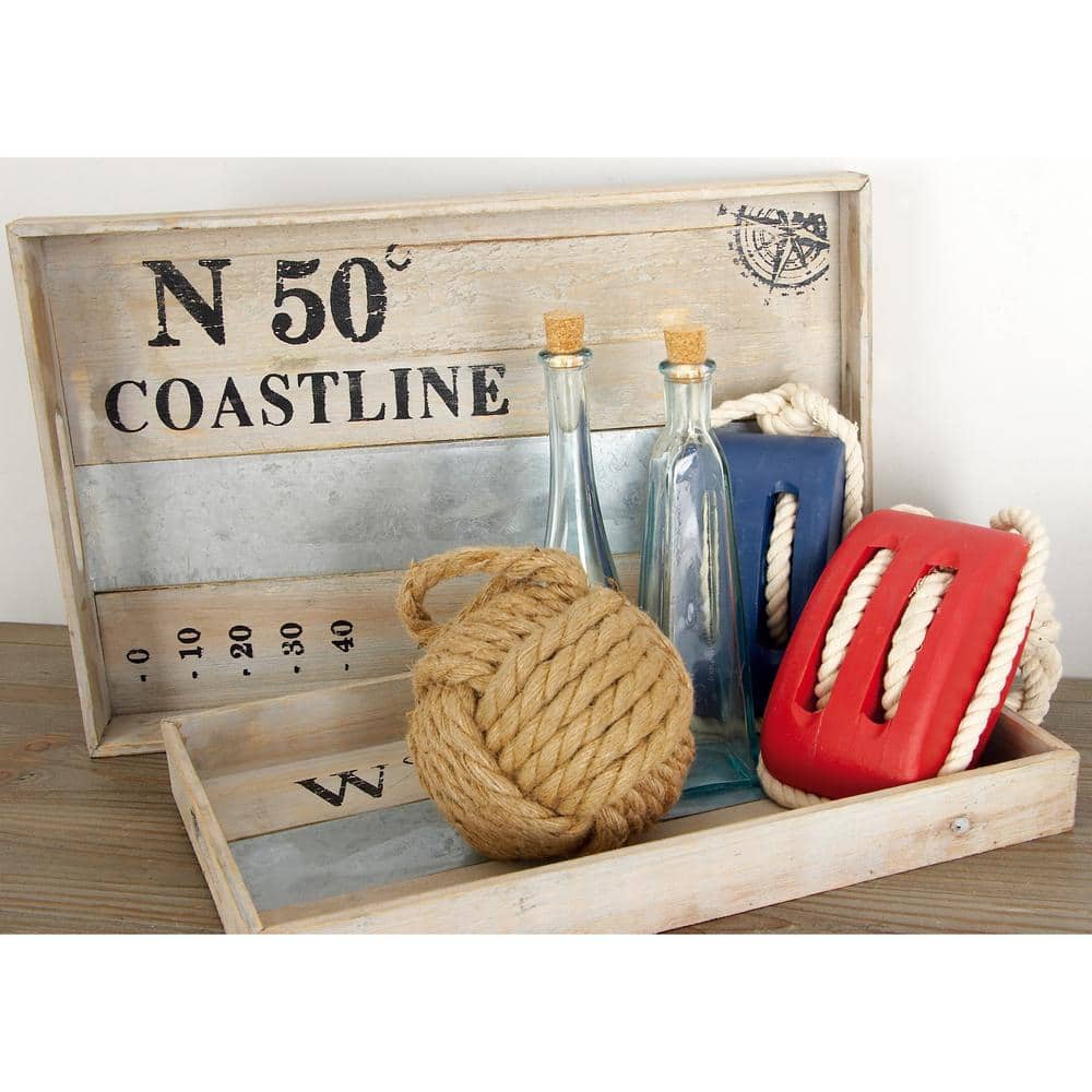 Nautical Brown Fir and Metal Decorative Tray Set