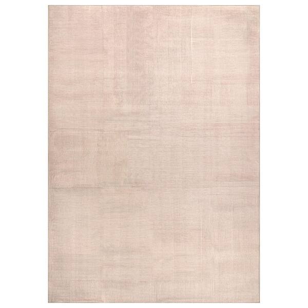 Linear Block Ivory Cream Machine Washable Non-Slip Backing Area Rug 3' x 5' Cream