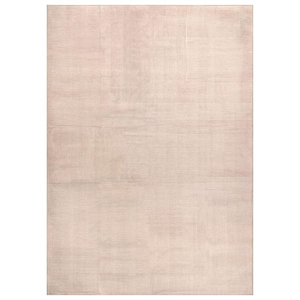 Linear Block Ivory Cream Machine Washable Non-Slip Backing Area Rug 8' x 10' Cream