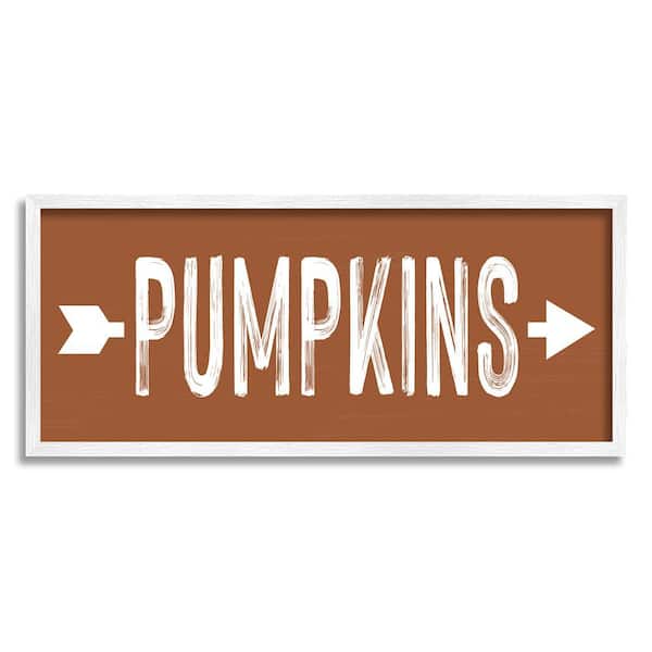 Stupell Industries Pumpkins Pointing Right by Lettered and Lined 1-Piece Framed Graphic Print Typography Poster Art Print 30 in. x 13 in.