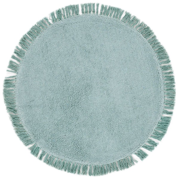 Easy Care 3 ft. x 3 ft. Turquoise Modern Solid Fringe Round Area Rug