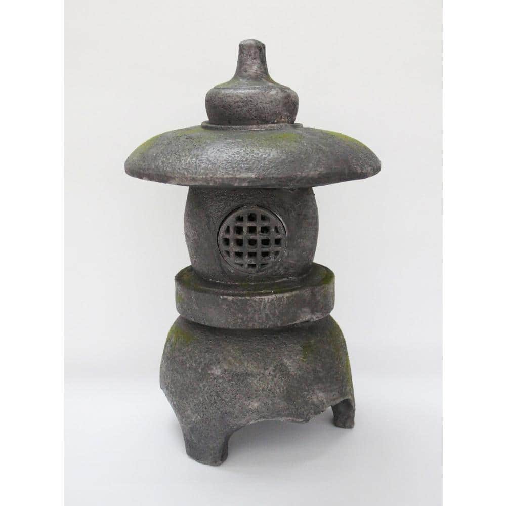 Grey Stone Pagoda Lantern Garden Statue with Magnetic Door
