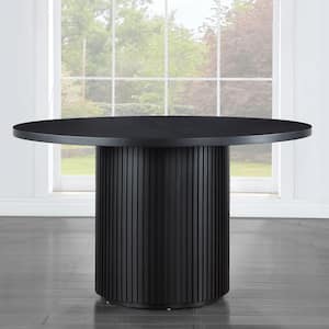 Colvin 52 in. Round Black Wood Top Pedestal Dining Table Seats 6