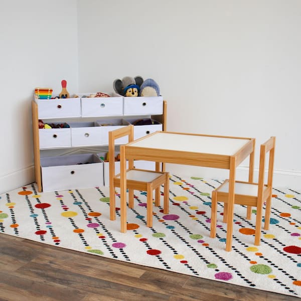 Journey Playroom in a Box, Kids 9 Bin Toy Organizer and 3-Piece Wood Table and Chair Set, Natural/White